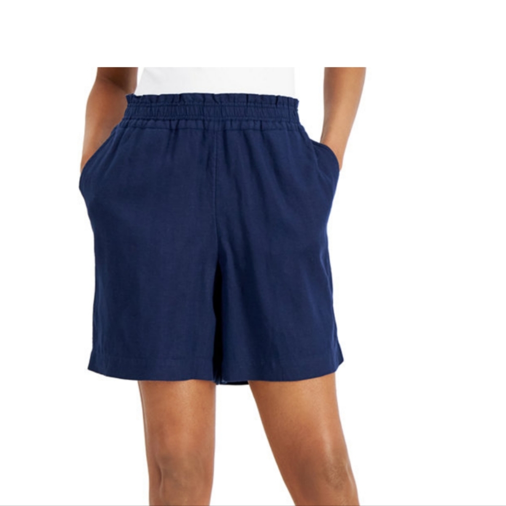 Linen elastic waistline pull on Shorts, New